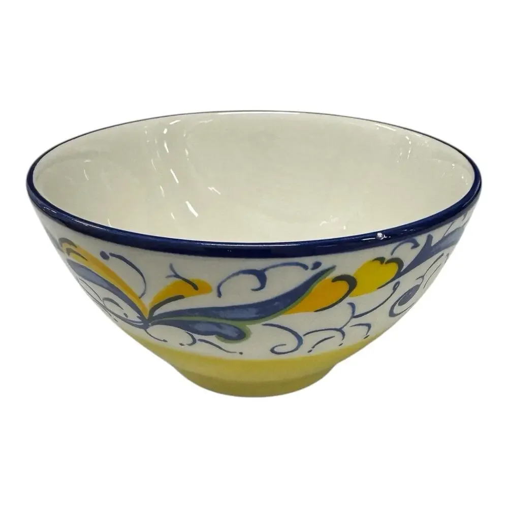 CMG Yellow Blue White Majolica Floral Soup Cereal Bowl Made in Portugal